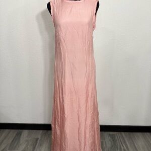FEMME BY MICHELE ROSSI Pink Sleeveless Silk Crew Neck Maxi Gown